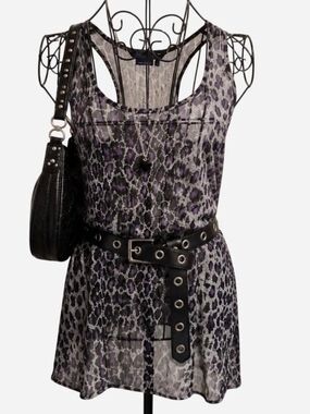 Miley Cyrus & Max Azria Purple and Gray Printed Slip Dress